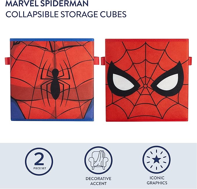 Idea Nuova Marvel Spiderman Collapsible Storage Cubes, Set of 2, 10"x10",Spiderman/Red