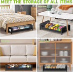 Under Bed Storage with Wheels, XXL 60L Under the Bed Storage Bins, Underbed Storage Containers with Lids & Label, Rolling Met