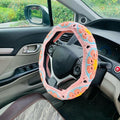 Handmade Crochet Steering Wheel Cover Sakura Pink Galsang Flower Seat Belt Cover, Car Interior Accessories Decorations. (Steering Wheel Cover)