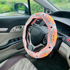 Handmade Crochet Steering Wheel Cover Sakura Pink Galsang Flower Seat Belt Cover, Car Interior Accessories Decorations. (Steering Wheel Cover)