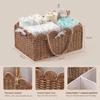 HBlife Baby Diaper Caddy, Paper Rope Storage Baskets Nursery Bin with Removable Divider, Portable Car Organizer for Diapers, 