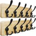 Dseap Coat Rack Wall Mount - Heavy-Duty Robust Rustic Wooden Wall Coat Hanger Hook Rail with 5 Triple Hooks for Winter Coats 