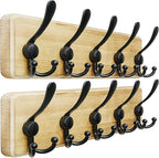 Dseap Coat Rack Wall Mount - Heavy-Duty Robust Rustic Wooden Wall Coat Hanger Hook Rail with 5 Triple Hooks for Winter Coats 