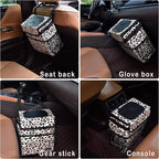 Cute Car Trash Can with Lid – Multipurpose Collapsible Trash Bin for Car, Leak-Proof Organizer, Waterproof Garbage Can with Storage Pockets & Adjustable Straps, 2 Gallons (Leopard Print)