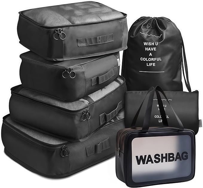 Travel packing cube 7 Piece Set, Suitcase Organizer Luggage Cubes with Wash Bag, suitcase organizer, Multi-Purpose Dispenser 
