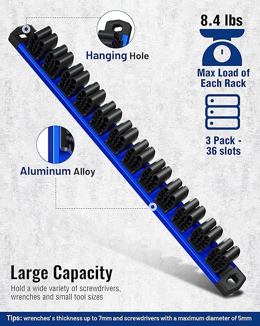 WORKPRO 3-Pack Magnetic Screwdriver Organizer and Wrench Organizer Set, Aluminum Rail Magnetic Tool Organizers, Tool Holder, 