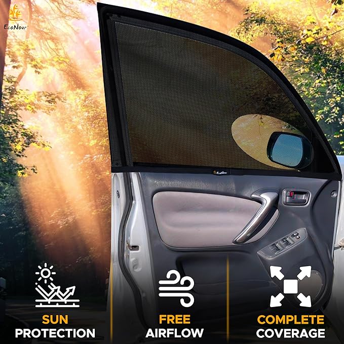 EcoNour Car Front Side Window Sun Shades Compatible for Toyota Rav4 | 2Pack Breathable Super Stretchy Mesh Sun Shade | Heat Block UV Protection Car Window Screen Covers | Mosquito Net Curtains