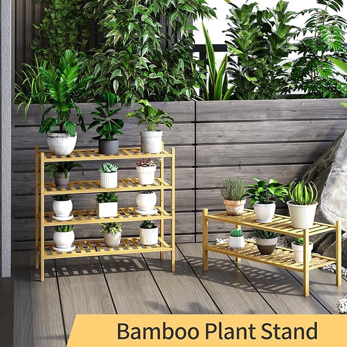 4-Tier Bamboo Shoe Rack for Entryway, Stackable | Heavy Duty | Multi-Function, Free Standing Shoe Racks for Bedroom Hallway C