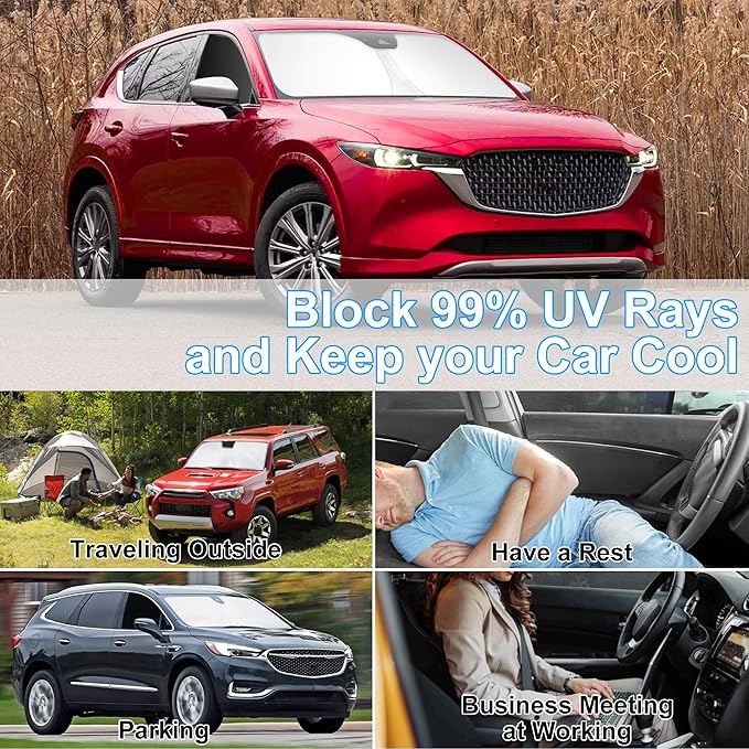 3PCS Car Window Shades Front Windshield Sun Shade Foldable Window Shade Custom Fit for 2017-2024 Mazda CX-5 Accessories Car Shades for Front Windows Anti-UV Rays Block Heat