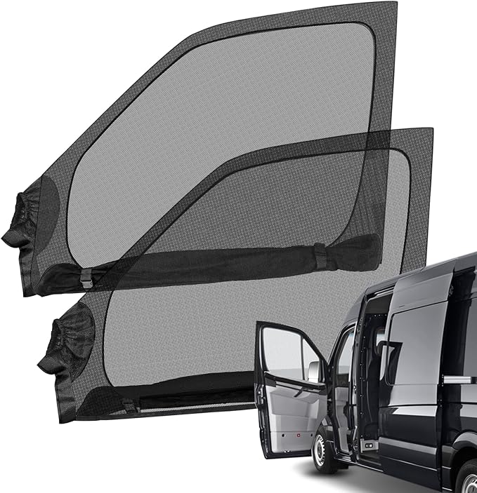 Double Layers Side Window Sunshade Magnetic Bug Screen for Front Doors, Pair Window Bug Screen & Sunshade Curtain Compatible with Mercedes Sprinter 2007-2025