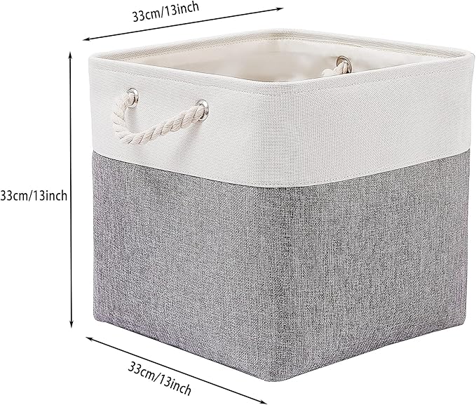 MidmmVick 13 x 13 Inch Cube Storage Bins, 4 Pack Large Collapsible Fabric Storage Bin with Ropes, Foldable Storage Cubes for 