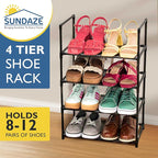 Sundaze Shoe Rack - 4 Tier Shoe Rack for Closet, Sturdy Stackable Shoe Organizer for Closet, Bedroom, Entryway, Garage, Non W