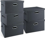 Graciadeco Medium 15" 21 Quart Collapsible Stackable Storage Bins with Lids, 5 Packs Dark Gray Foldable Fabric Closet Storage