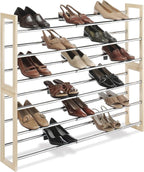 Whitmor 3 Tier Expandable Shoe Rack -Stackable - Natural Wood and Chrome