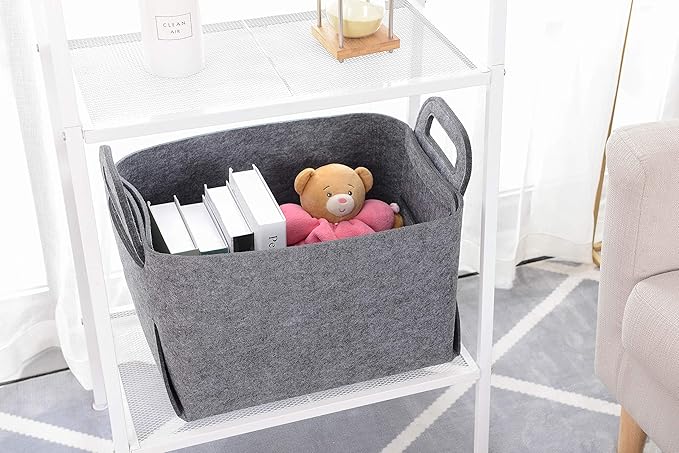 Minoisome Storage Basket Felt Storage Bin Collapsible& Convenient Box Organizer with Carry Handles for Office Bedroom Closet 