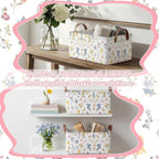 Boao 3 Pcs Watercolor Wildflowers Storage Bin Wildflowers Collapsible Large Storage Baskets for Gifts Canvas Laundry Basket F
