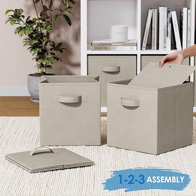 Set of 8 Foldable Fabric Storage Cube Bins | Collapsible Cloth Organizer Baskets Containers | Folding Nursery Closet Drawer |