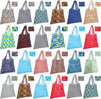 Eccliy 24 Pieces Reusable Grocery Bags Polyester Shopping Bags for Groceries Multi Colors Reusable Foldable Shopping Tote (Geometric Rules)