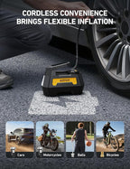 AstroAI H2 Pro Tire Inflator Portable Air Compressor Fully Upgraded Cordless Tire Inflator with DC 12V & Battery Dual Power Supplies Fast Inflation Air Pump for Car Tires Motorcycles Yellow