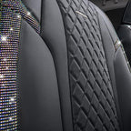 CAR PASS Iridescent Diamond &NAPPA Calfskin Leather Cushioned,Bling Seat Covers,Waterproof Heavy-Duty Anti-Slip,Universal Fit
