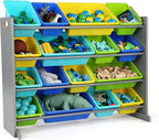 Humble Crew Supersized Toy Storage Organizer with 16 Removable Bins, Grey/Blue/Green/Yellow – Large Toy Storage for Toddlers 