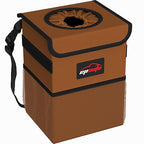 EPAuto Waterproof Car Trash Can with Lid and Storage Pockets, 2.5 Gallon Leakproof, Brown