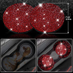 CAR PASS 11 PCS Bling Red Steering Wheel Cover Set for Women, Sparkly Rhinestone Diamond Bling Seat Belt Cushion, Glitter Shi