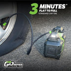 Slime 40086 Tire Inflator, Cordless, Pro Power, Portable Air Compressor Pump, Auto Shut-Off, Lithium Ion Battery and LED Light, Rechargeable, 3 min inflation