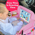 MENZOKE Kids Travel Tray, Car Seat Table Tray, Road Trip Essentials with Educational Drawing Board, Tablet Holder & Cooler Cu