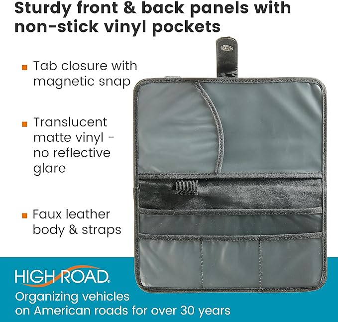 High Road Car Document Holder - Registration and Insurance Card Holder and Car Visor Organizer with 6 Clear Pockets and Pen Loop for Driving Documents, Cards and Paperwork