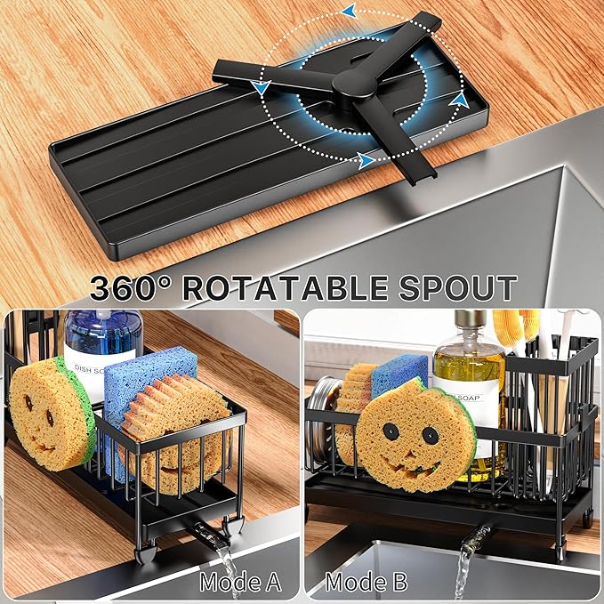 Cisily Sponge Holder for Kitchen Sink, Sink Caddy Organizer with High Brush Holder, Kitchen Countertop Organizers and Storage