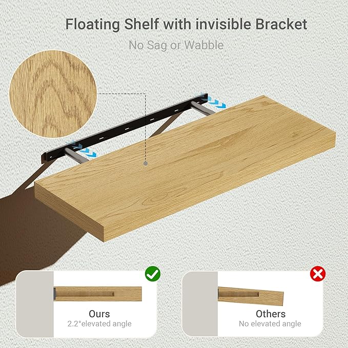 Vivelove Floating Shelves 24 inchs Long, Bathroom Shelves Over Toilet 9.1” Deep, Wall Mounted Wall Shelves for Bedroom, Livin