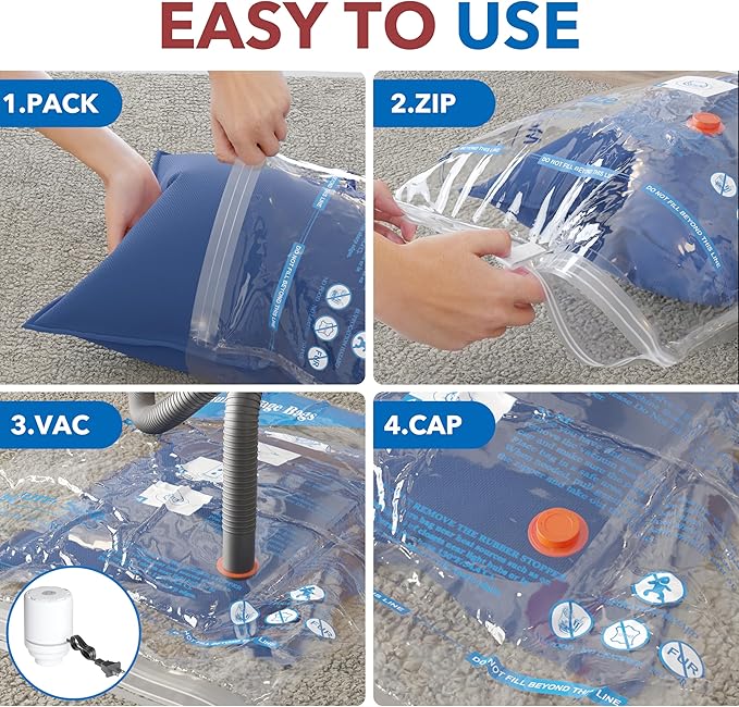 Vacuum Storage Bags With Electric Pump, Space Saver Sealer Bags,Vacuum seal bags for clothing, Pillows, Comforters, Blankets,
