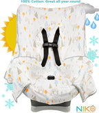 Niko Easy-Wash Children's Car Seat Cover & Liner - 100% Cotton Jersey - Owl Cream/Multi - Fits Most Toddler Car Seats - Unive