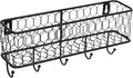 MyGift Wall Mounted Metal Entryway Mail Holder and Key Organizer Rack with 5 Hooks, Decorative Storage Basket and Hanger Hook