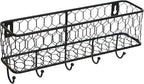 MyGift Wall Mounted Metal Entryway Mail Holder and Key Organizer Rack with 5 Hooks, Decorative Storage Basket and Hanger Hook