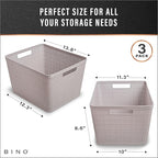 BINO | Woven Plastic Basket | Large (Natural Grey), 3-Pack | THE JUTE COLLECTION | Home Organization, Space - Saving Storage,