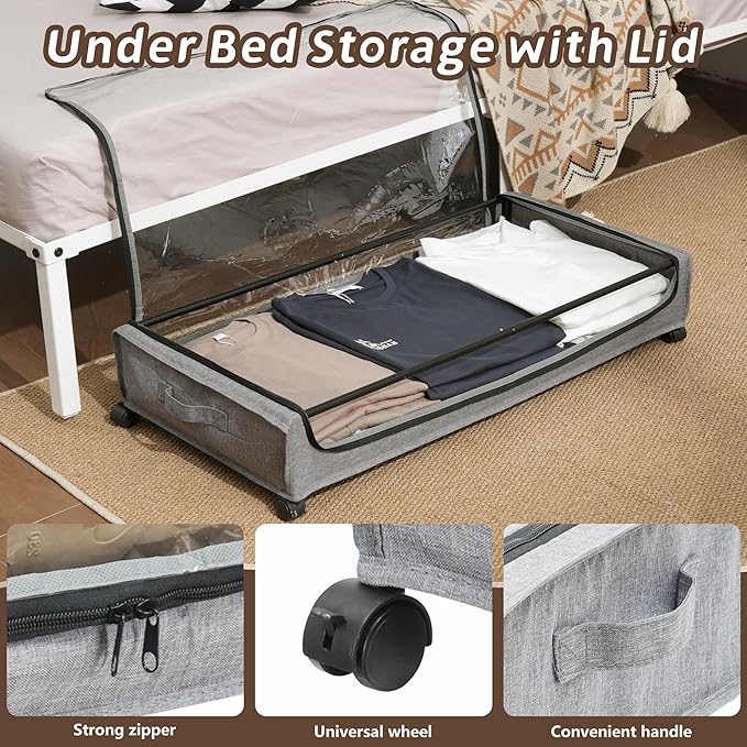 UnderBed Storage Containers, UnderBed Shoe Storage with Wheels, Under Bed Drawers for Clothes Book Blankets, Dorm Bedroom Org