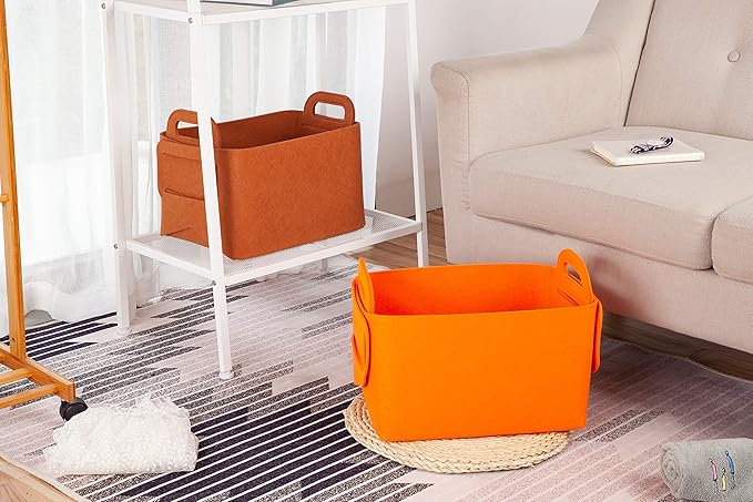 Minoisome Storage Basket Felt Storage Bin Collapsible& Convenient Box Organizer with Carry Handles for Office Bedroom Closet 