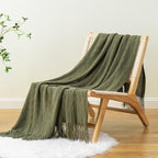 BATTILO HOME Olive Green Throw Blanket for Couch, Soft Army Green Blanket with Tassels for Home Decor, Decorative Knitted Thr
