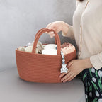 Baby Diaper Caddy Organizer for Girl Boy Cotton Rope Nursery Storage Bin Basket Portable Holder Tote Bag for Changing Table C