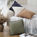 Foindtower Set of 2 Decorative Linen Fringe Throw Pillow Covers Cozy Boho Farmhouse Cushion Cover with Tassels Soft Accent Pi