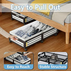 Under Bed Storage Containers with Wheels, Larger Bamboo Wood Under Furniture Storage Containers with Dust Bags，Rolling for Sh