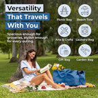 VeraMia Canvas Grocery Bag 3pc XL Set with Real Pockets, Long Shoulder Strap and Short Handle. Heavy Duty, Foldable, Washable