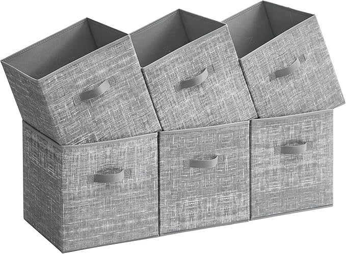 SONGMICS Storage Cubes, 13-Inch Non-Woven Fabric Bins with Double Handles, Set of 6, Closet Organizers for Shelves, Foldable,