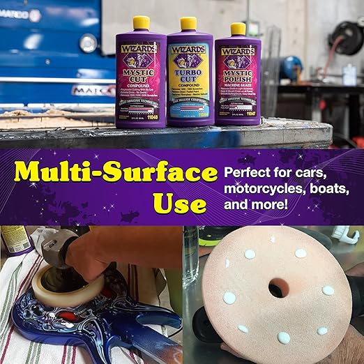 Wizards Mystic Cut Smart Abrasive for Auto Detailing Supplies - No Mess Scratch Remover for Vehicles - Water Based Cutting Compound - Removes Swirls, Defects, Fading, Water Spots - 32 oz