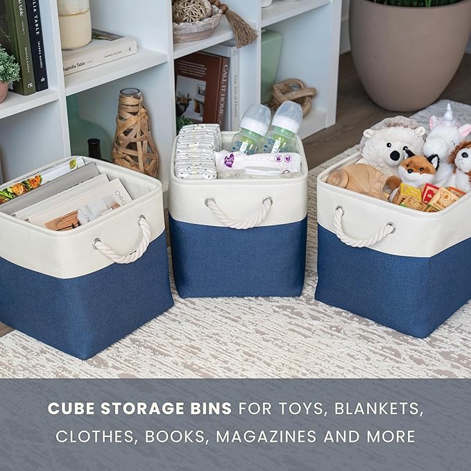OrganiHaus 12x12 Cube Storage Bins 4 Pack, Foldable Cube Storage Organizer w/ Rope Handles, Collapsible Fabric Bins for Toys,