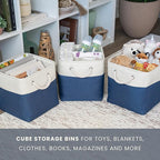 OrganiHaus 12x12 Cube Storage Bins 4 Pack, Foldable Cube Storage Organizer w/ Rope Handles, Collapsible Fabric Bins for Toys,