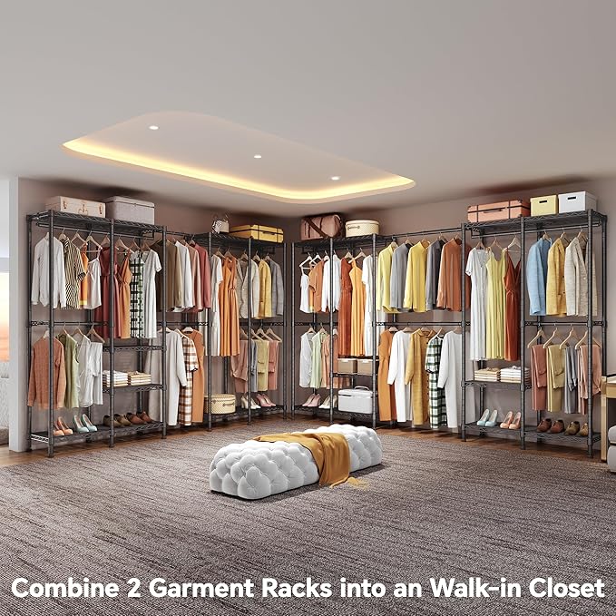 Higeego H5 Pro Heavy Duty Garment Rack, Freestanding Clothes Rack, Wardrobe Closet for Hanging Clothes, Portable Closet Organ