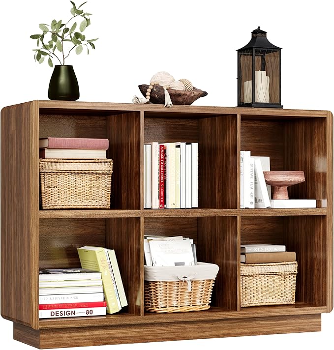 ChooChoo 6 Cube Storage Organizer, Wooden Bookcase with Storage, Cube Storage Bookshelf for Bedroom and Home Office, Brown Wa